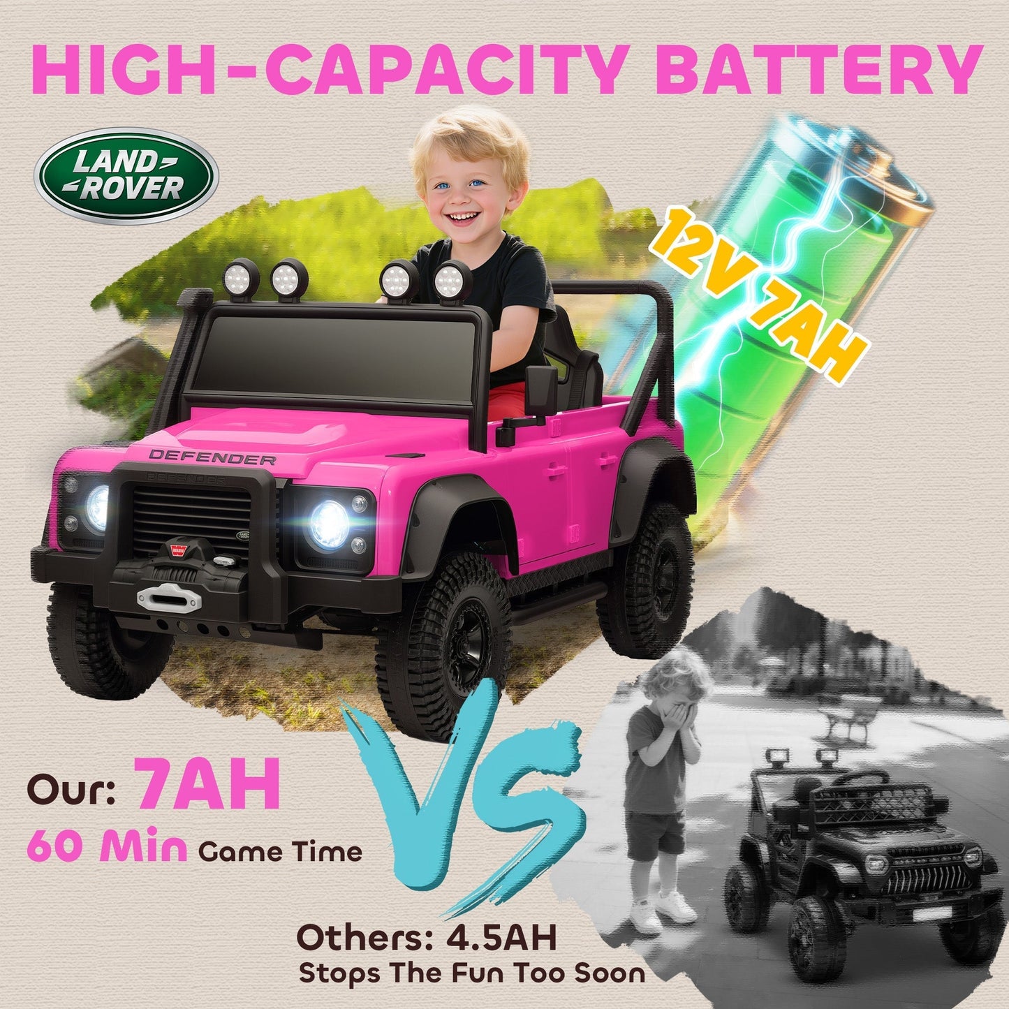 AIYAPLAY Kids Ride On Car with Remote Control, Music, Horn, 4 Spring Suspension Wheels, LED Lights for 3-5 Years Old, Pink