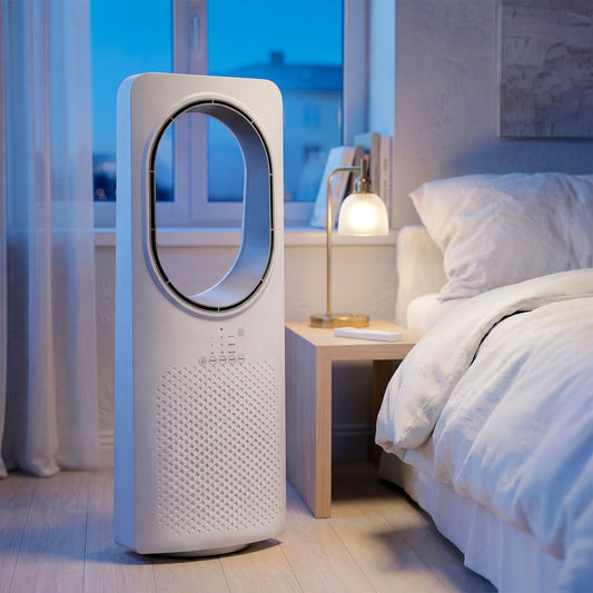 HOMCOM Bladeless Tower Fan for Bedroom, 36dB Standing Cooling Fan with 45° Oscillating, 3 Speeds, 3 Modes, 15H Timer, White