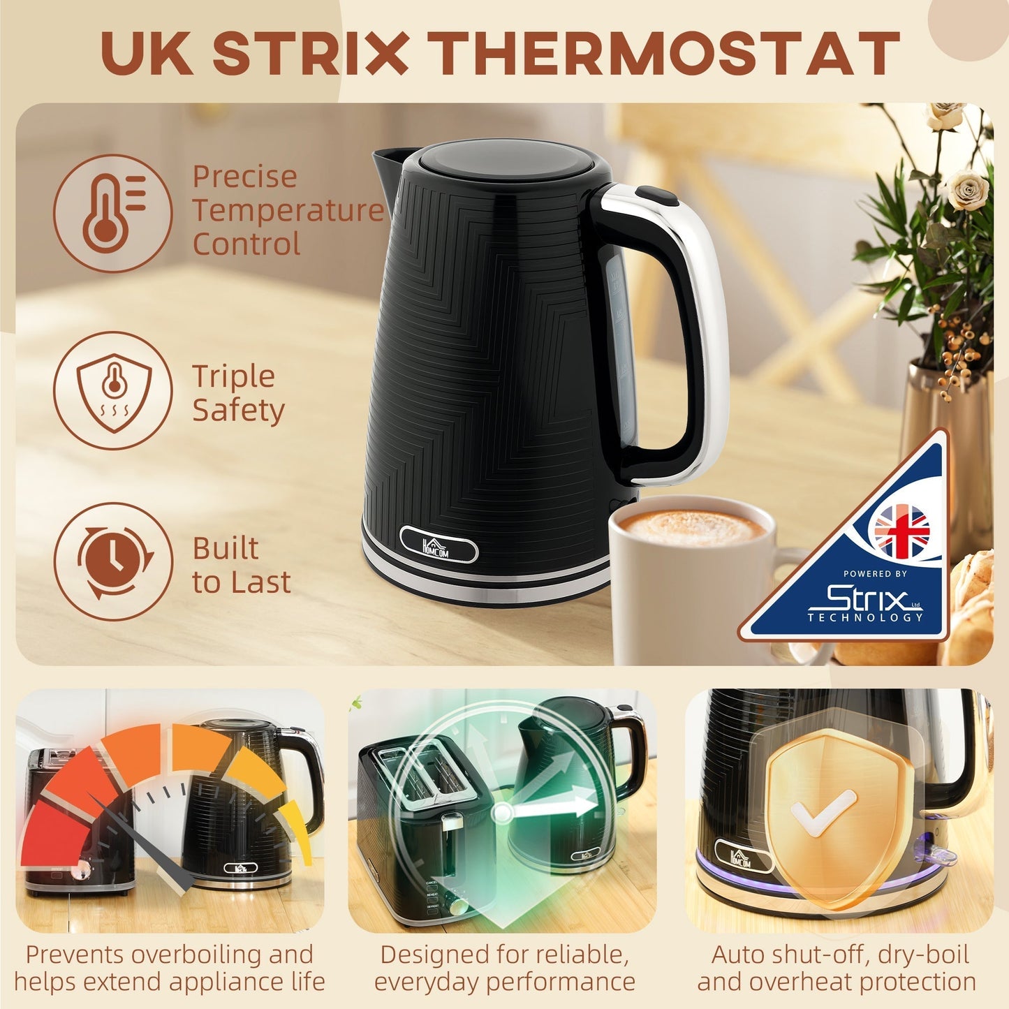 HOMCOM Modern Kettle and Toaster Set - Black