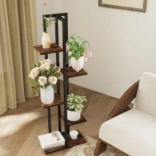 3 Pieces Tall Wood Plant Stand Set 4+5+6-Tier Indoor Flower Stands-Rustic Brown
