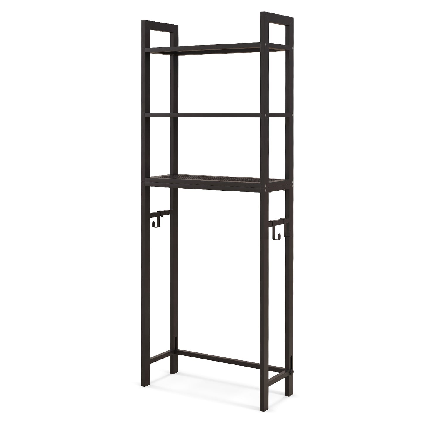 Over-The-Toilet Storage Shelf with Anti-tipping Device and Hooks-Brown