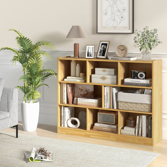 3-Tier Wooden Cube Bookcase with 8 Compartments-Yellow