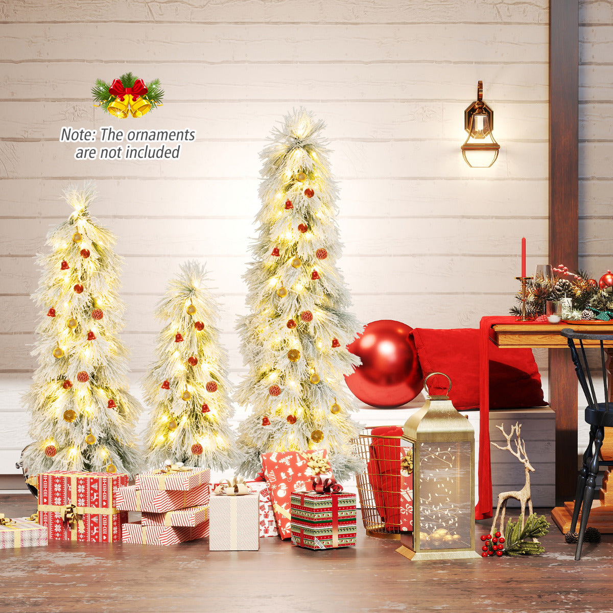 3’ 4’ 5’ Artificial Christmas Tree Set with Branch Tips and LED Lights