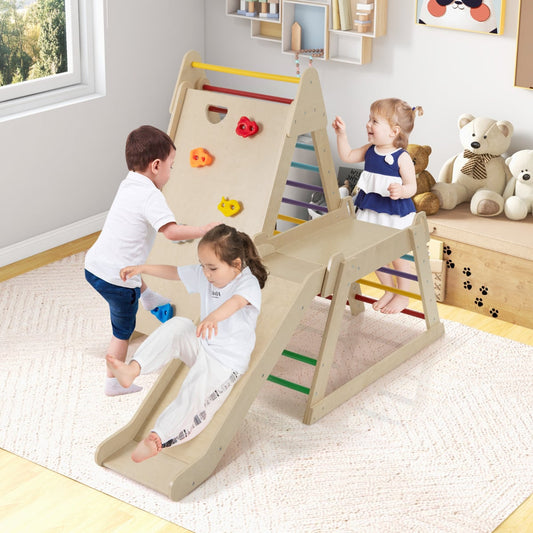 3-In-1 Jungle Gym with Extended Slide and Rock Climbing-Colourful