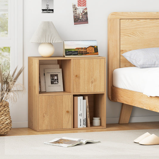 3-Tier Bookshelf with Dual Anti-Tipping Kits and 2 Cabinets-Natural