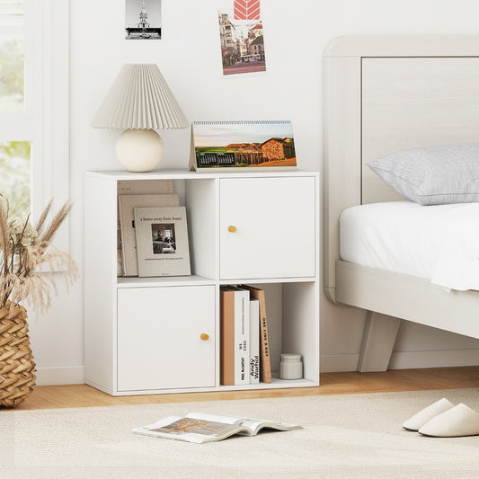 3-Tier Bookshelf with Dual Anti-Tipping Kits and 2 Cabinets-White