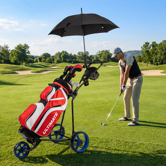 3 Wheel Folding Golf Push Cart with Adjustable Height Handle and Foot Brake-Blue