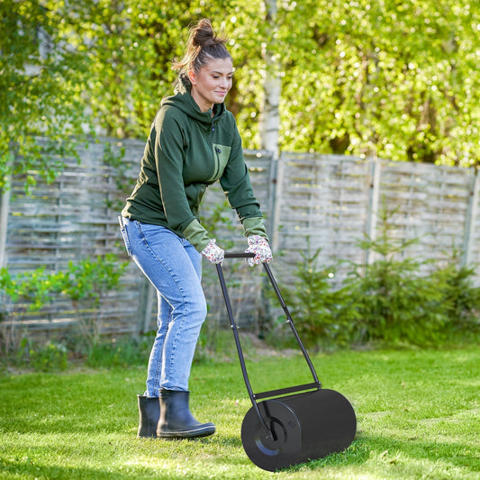 DURHAND 38L Garden Lawn Roller, Water Sand Filled Outdoor Grass Roller, Heavy Duty Metal Lawn Push Rolling Tool Aerator for Grass Seeding, Soil Levelling, Black