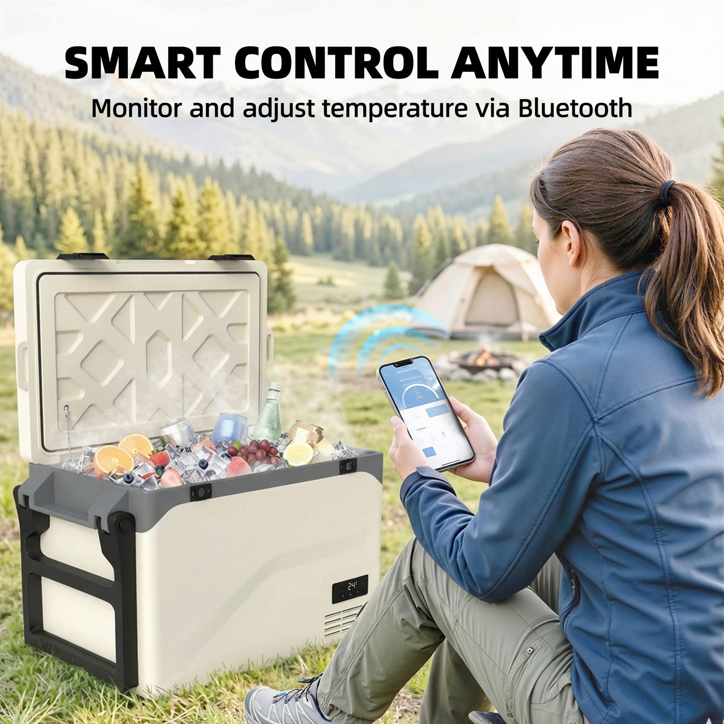 Outsunny 42.5L Compressor Car Fridge Freezer, Camping Refrigerator with App Control, 20â-20â