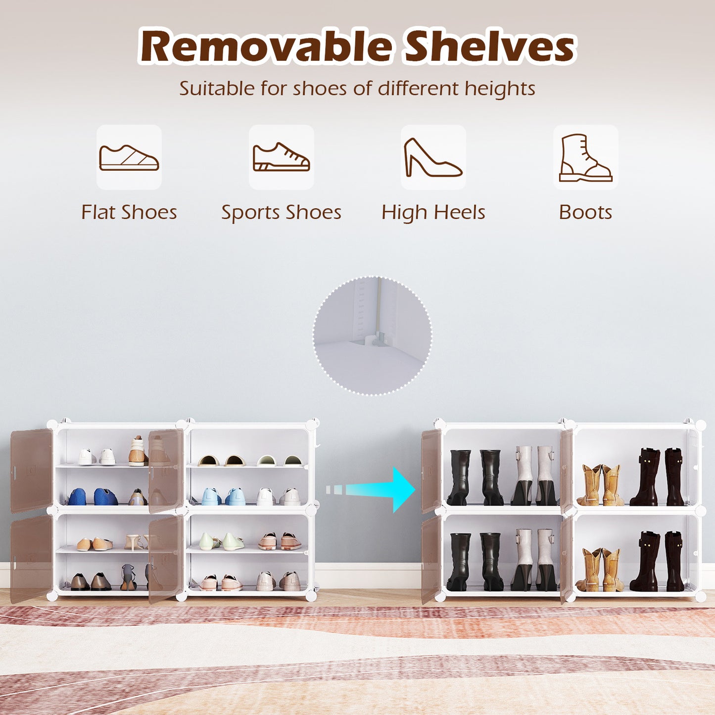 4/6/8/10 Tier Shoe Storage Cabinet with Removable Shelves-4-Tier