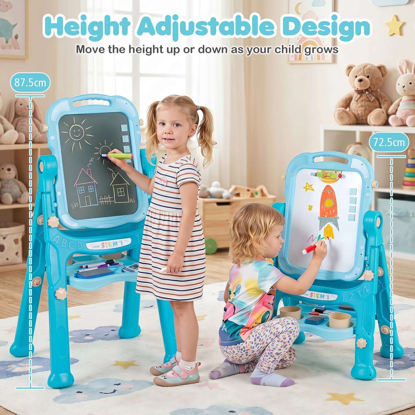 4-In-1 Double Side Easel for Toddler with Magnetic Chalkboard-Green