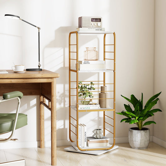 4-Tier Rotating Bookshelf 360° Spinning Bookcase Tower-Golden