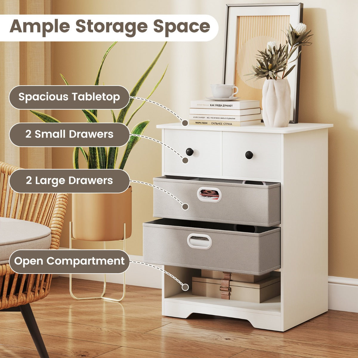 Modern Chest Storage Organizer with Open Shelves-White