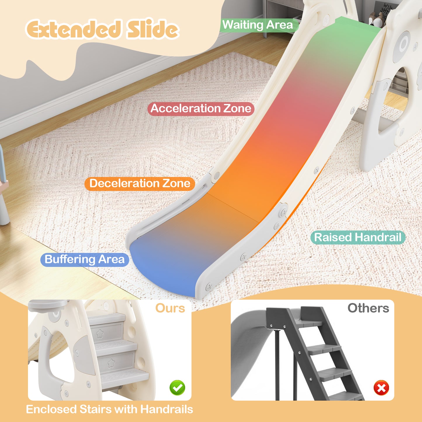 Foldable Toddler Slide with Basketball Hoop and Ball-Grey
