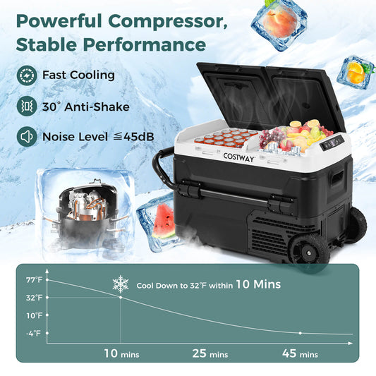 40L Portable Car Refrigerator Dual Zone 12V Compressor Fridge Freezer-Black