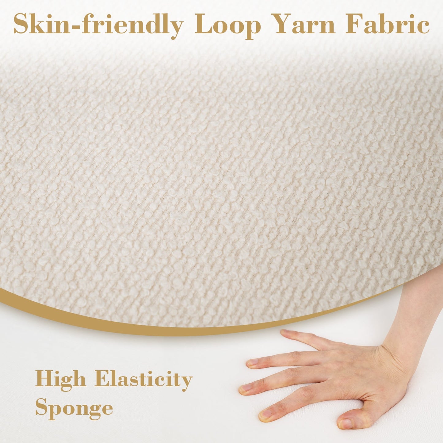 45 cm x 35 cm Round Pouf Ottoman with Loop Yarn Fabric and Machine-washable Cover-White