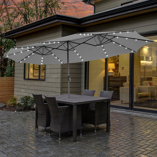 460 cm Twin Patio Umbrella with 48 LED Lights and Auto-Charging Solar Panel-HS