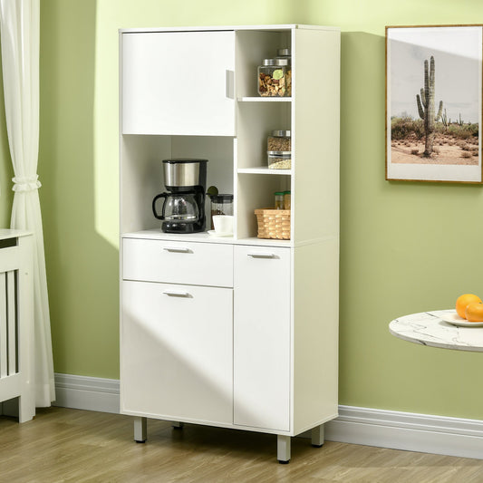 HOMCOM Kitchen Cupboard, Modern Kitchen Storage Cabinet with Shelves and Drawer, Free Standing Kitchen Units, 166Â cm, White
