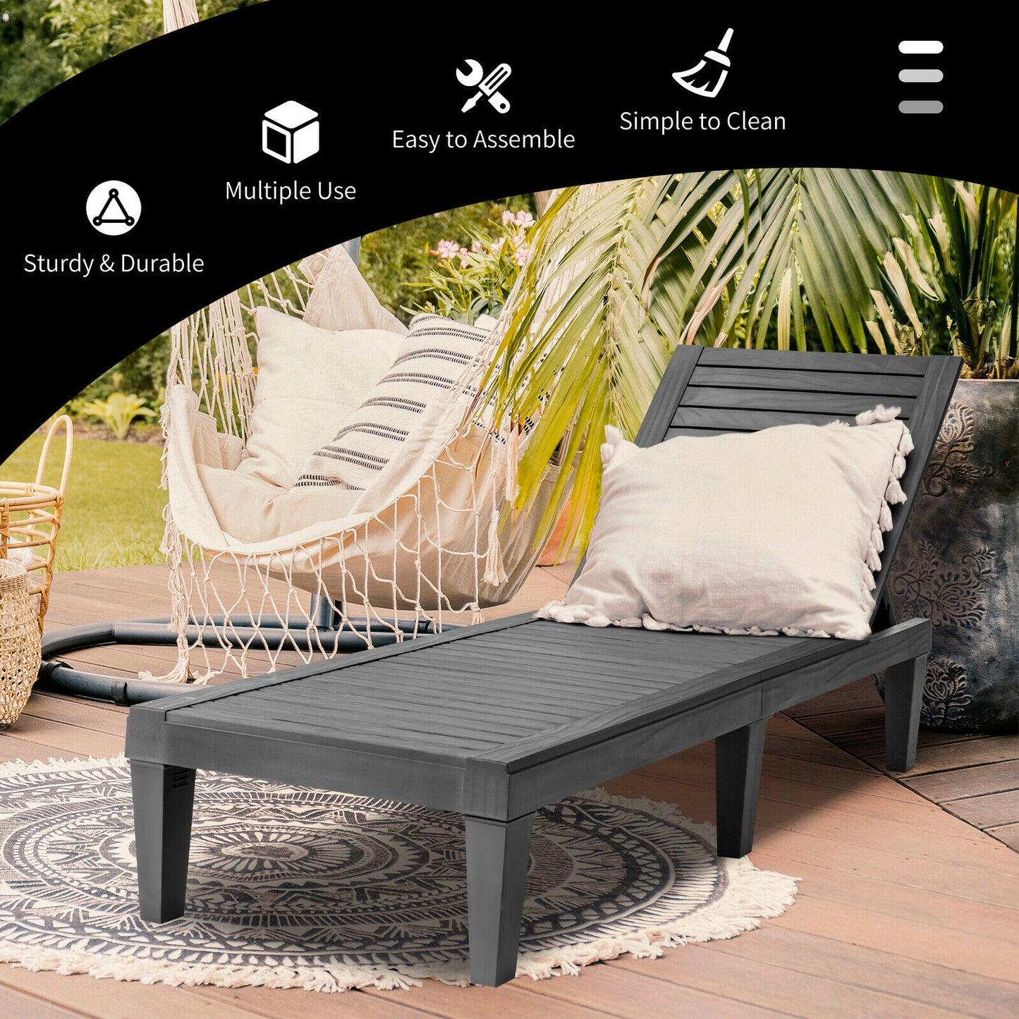Adjustable Recliner Lounger Beach-Black