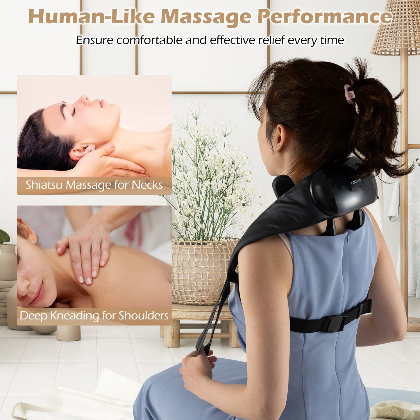 4D Deep Tissue Kneading Shiatsu Neck Shoulder Massager with 2 Heating Levels-Black