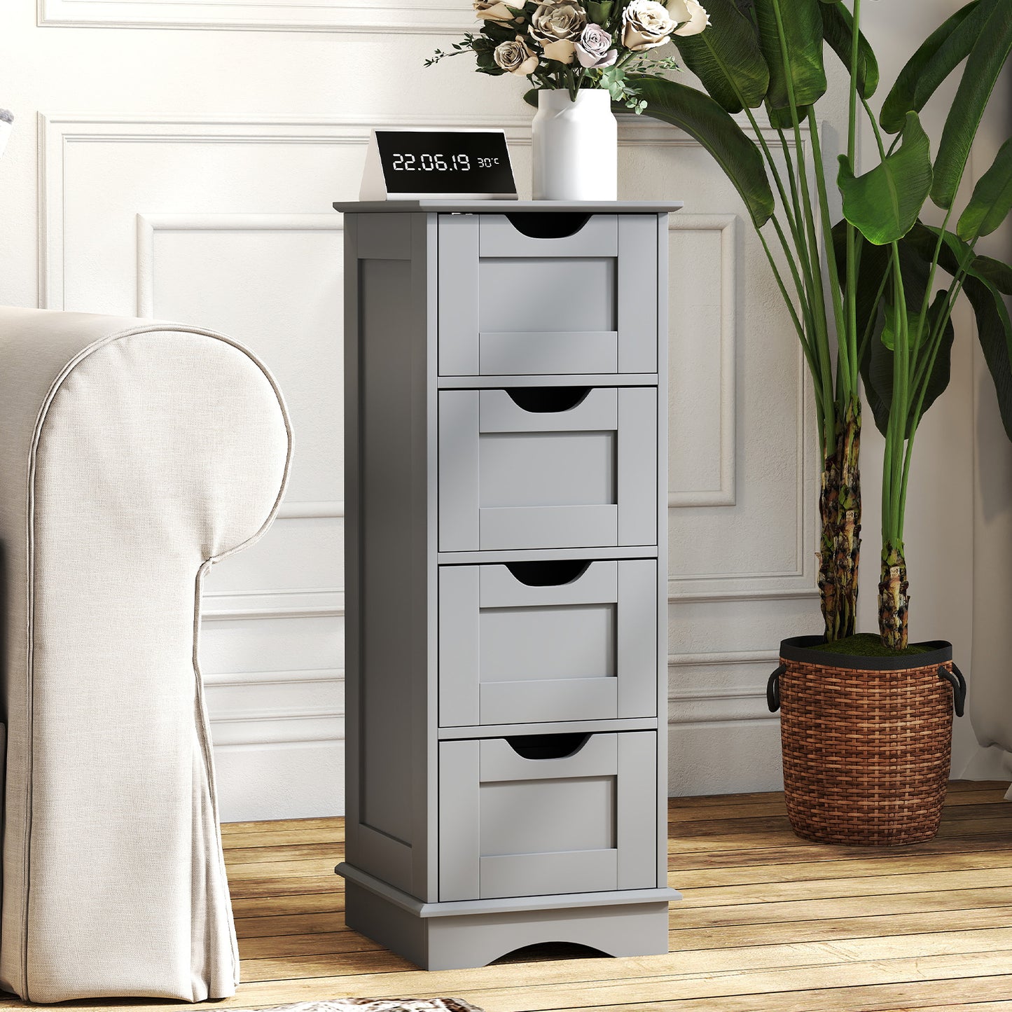 4-Drawer Bathroom Cabinet Narrow Floor Standing Cabinet-Grey