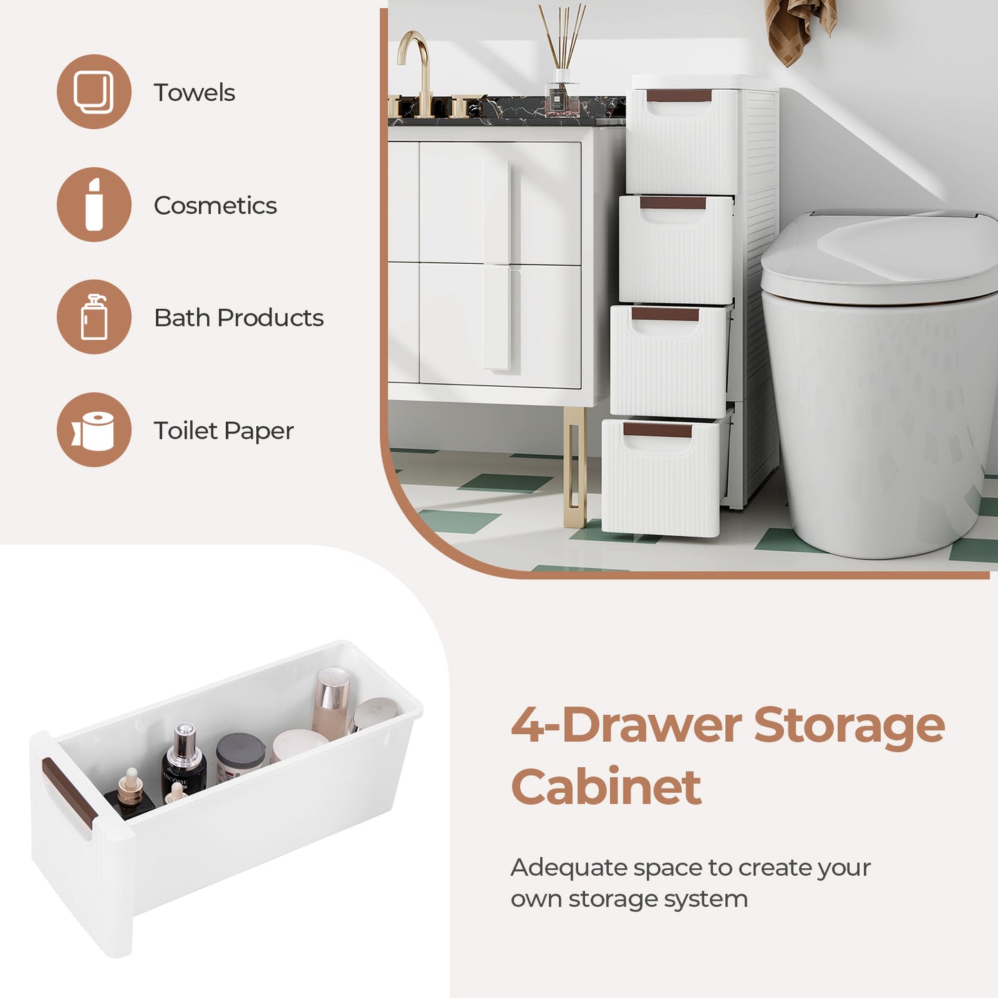 3/4/5/6-Drawer Narrow Storage Cabinet for Small Space-4-Tier