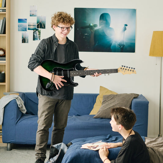 SPORTNOW Six-String Electric Guitar, with 15W Amplifier, Digital Turner, Picks, Shoulder Strap, Case Bag - Dark Green