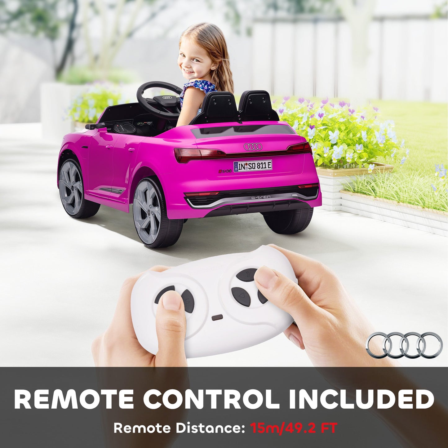 AIYAPLAY Audi Q8 e-tron Sportback Licensed 12V Ride on Car w/ Remote, 4 Spring Suspension Wheels, Headlights, Music, Horn - Pink