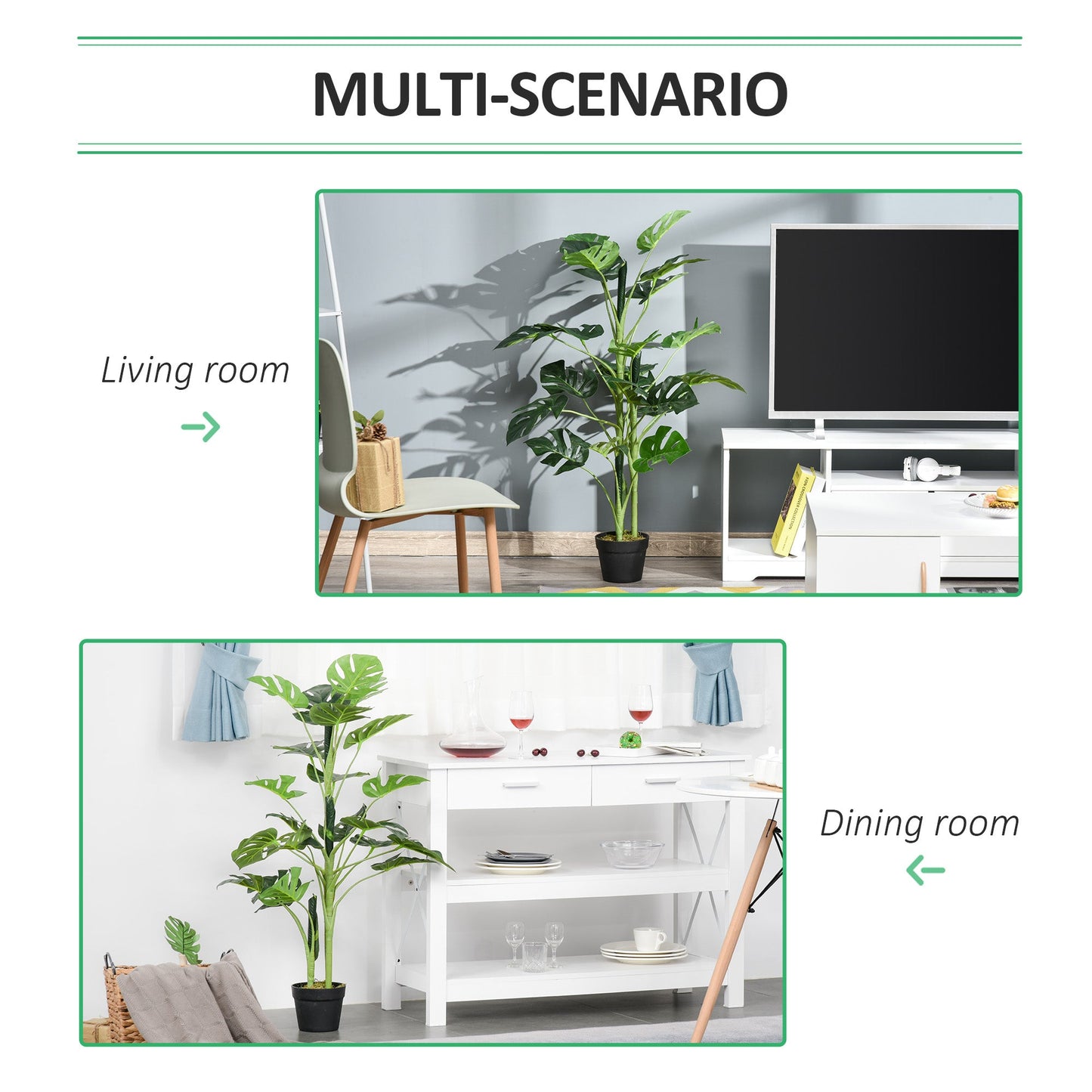 Outsunny 100cm/3.3FT Artificial Monstera Tree Decorative Cheese Plant 21 Leaves with Nursery Pot, Fake Tropical Palm Tree for Indoor Decor
