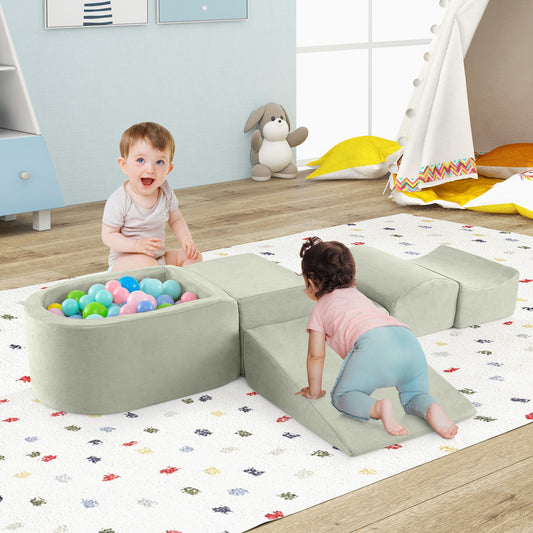5-Piece Climb and Crawl Playset with Ball Pit for Kids-Green