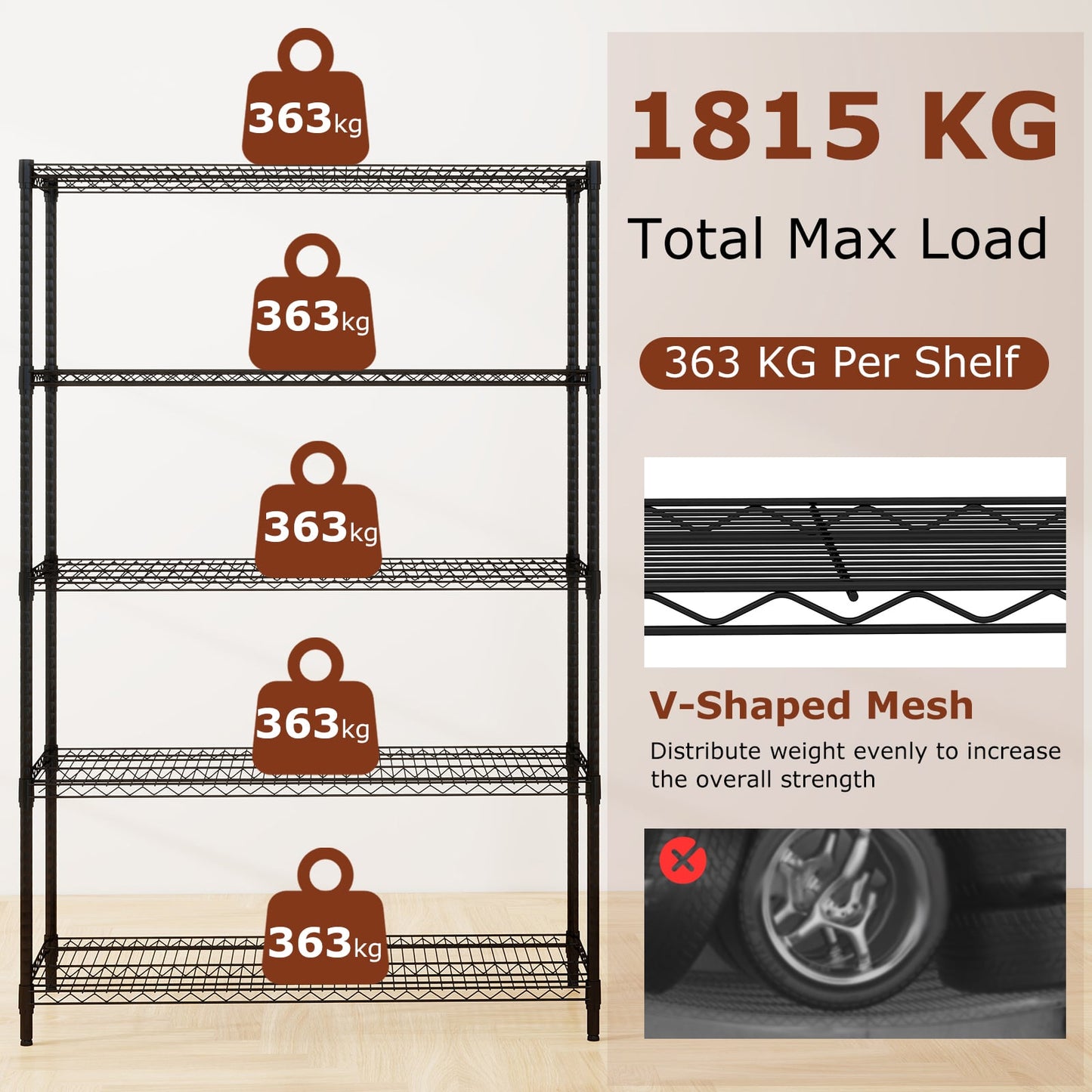 4/5/6-Tier Wire Shelving Unit Adjustable Metal Storage Shelves with V-shaped Shelving Rack-5-Tier