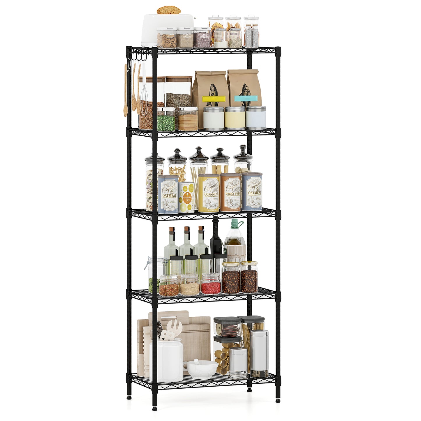 3/4/5/6-Tier Wire Shelving Unit Adjustable Metal Storage Shelves with V-shaped Shelving Rack-5-Tier-S