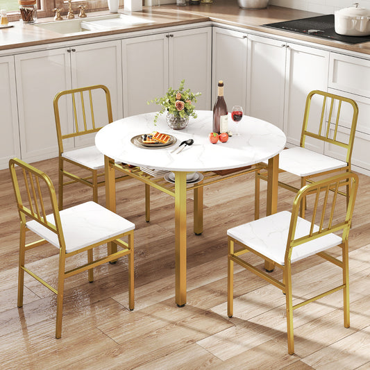 5 Piece Dining Table Set with Storage Rack for Dining Room-White