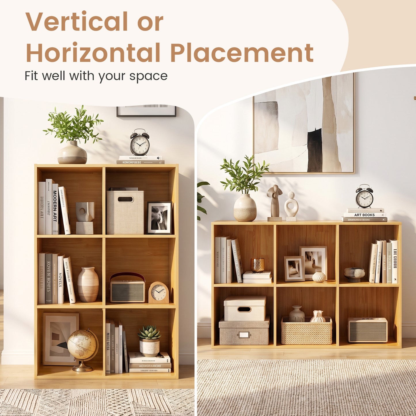 6-Cube Bookcase 3-Tier Storage Organizer with Anti-Tipping Kits for Living Room Study-Yellow