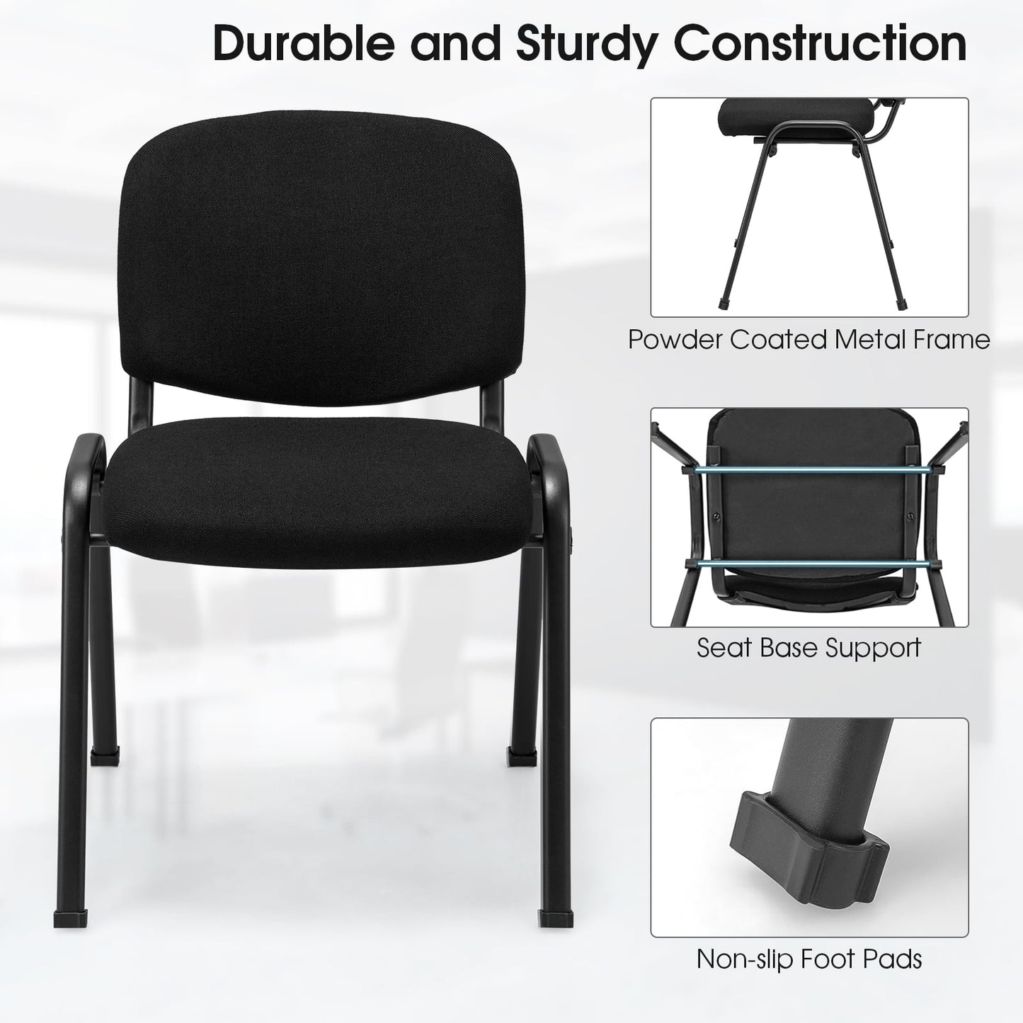 6-Pack Conference Chair Set with Metal Frame and Padded Cushion-Black