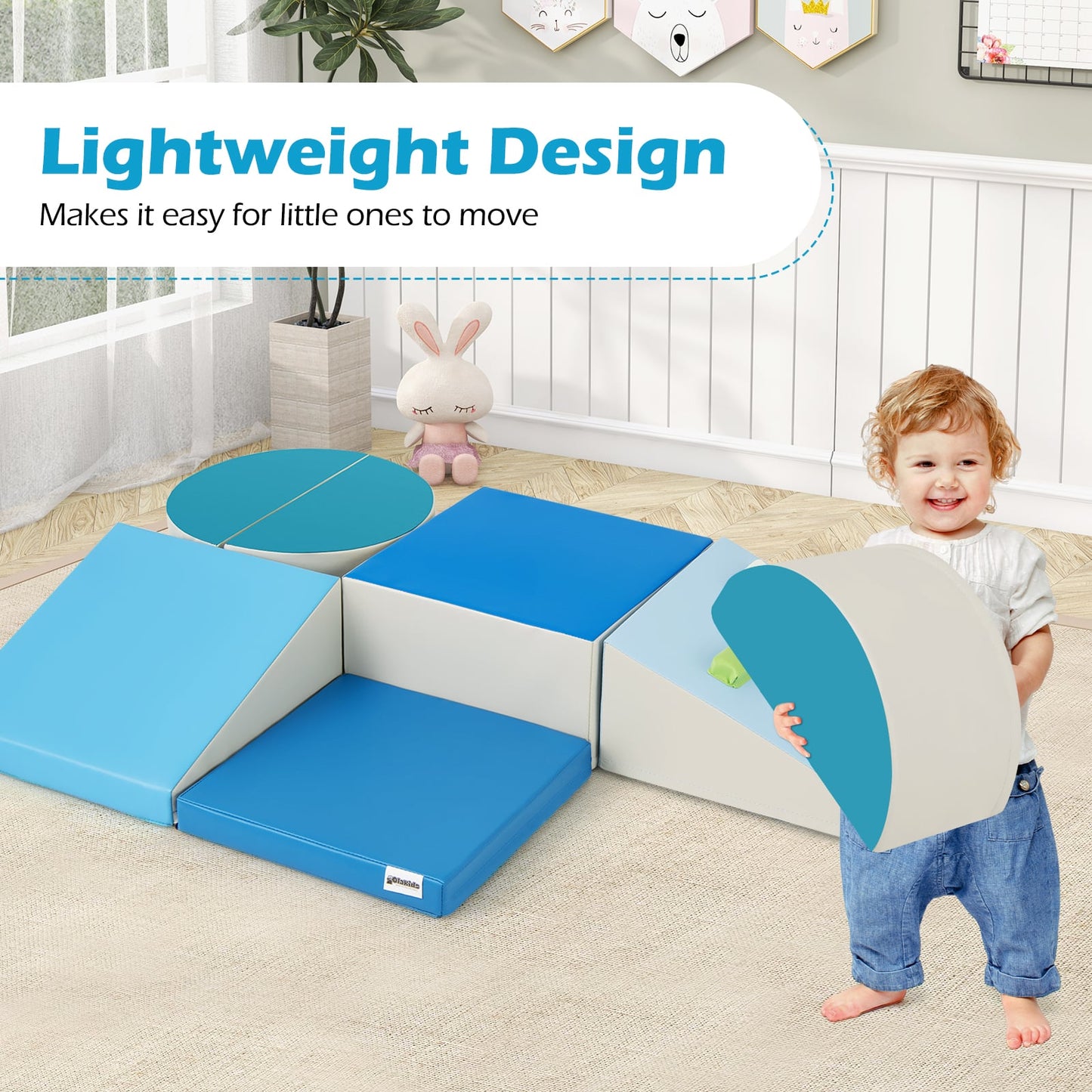 6 Piece Foam Climbing Toys for Toddlers with PU Leather Cover-Blue