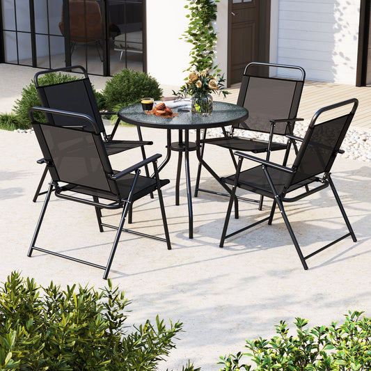 6 Piece Outdoor Dining Set with Detachable Umbrella for Poolside-Black