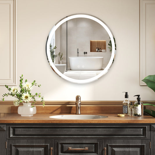 60 CM Round Wall Mounted LED Lighted Mirror with Adjustable Brightness