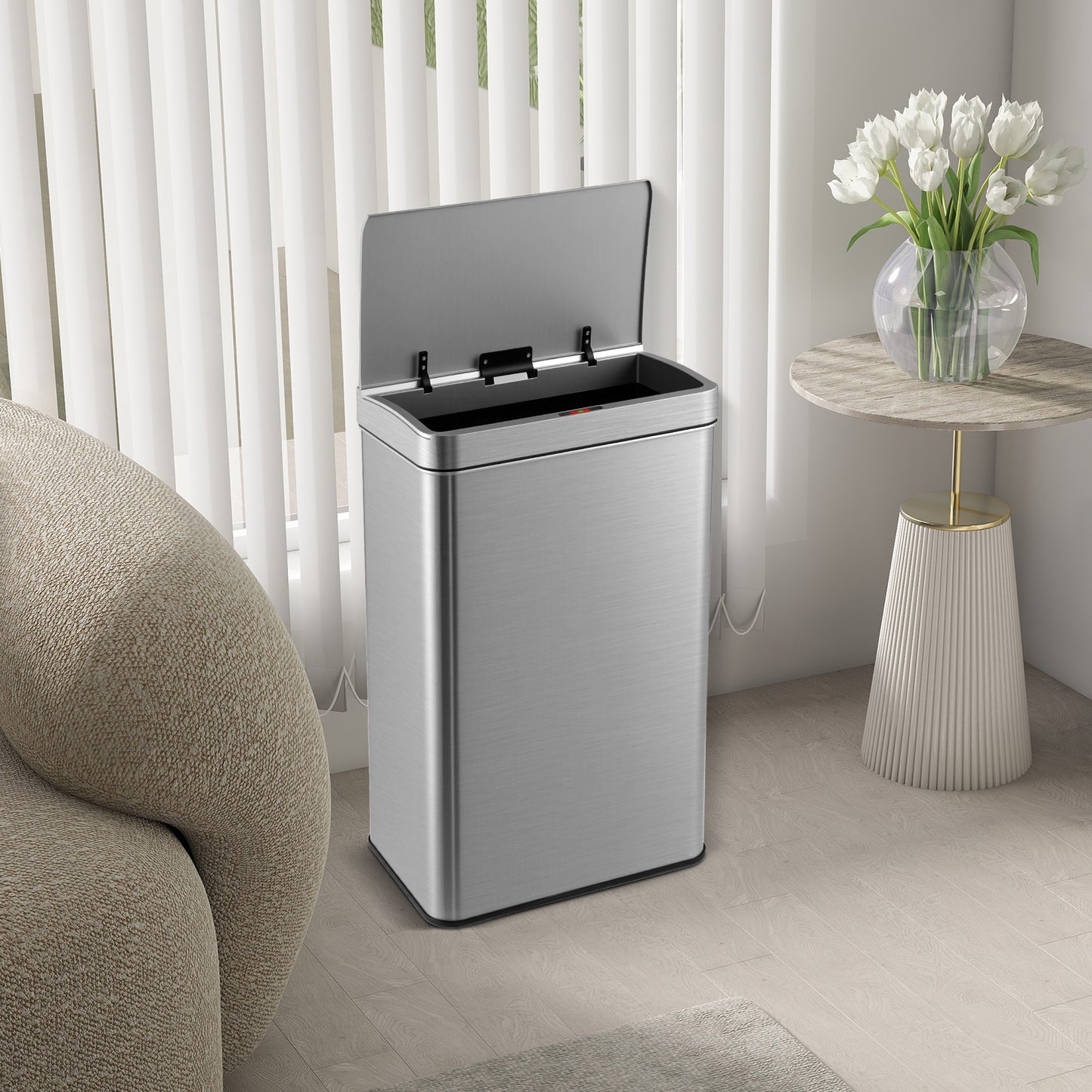 60L Automatic Trash Can with Lid-Silver