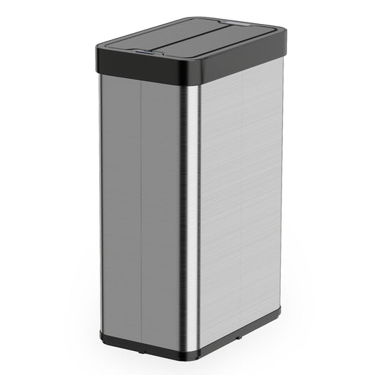 60L Trash Can with 2 Wing Lids Slim Automatic Touchless Waste Bin-Silver