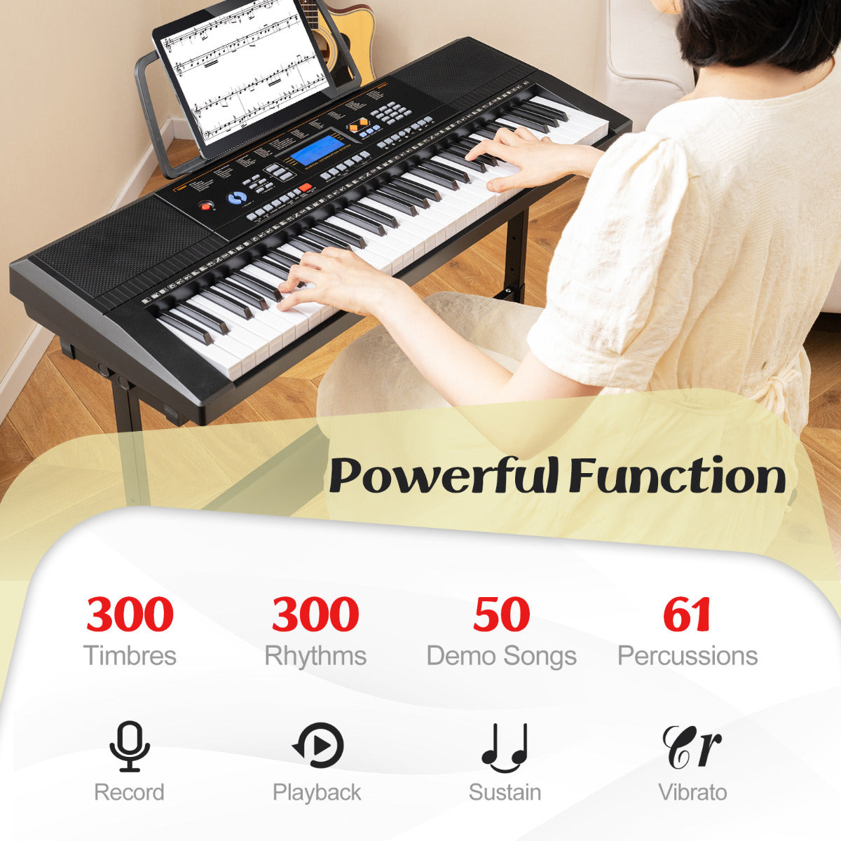 61-Key Portable Electronic Keyboard Piano Set with Stand and Stool