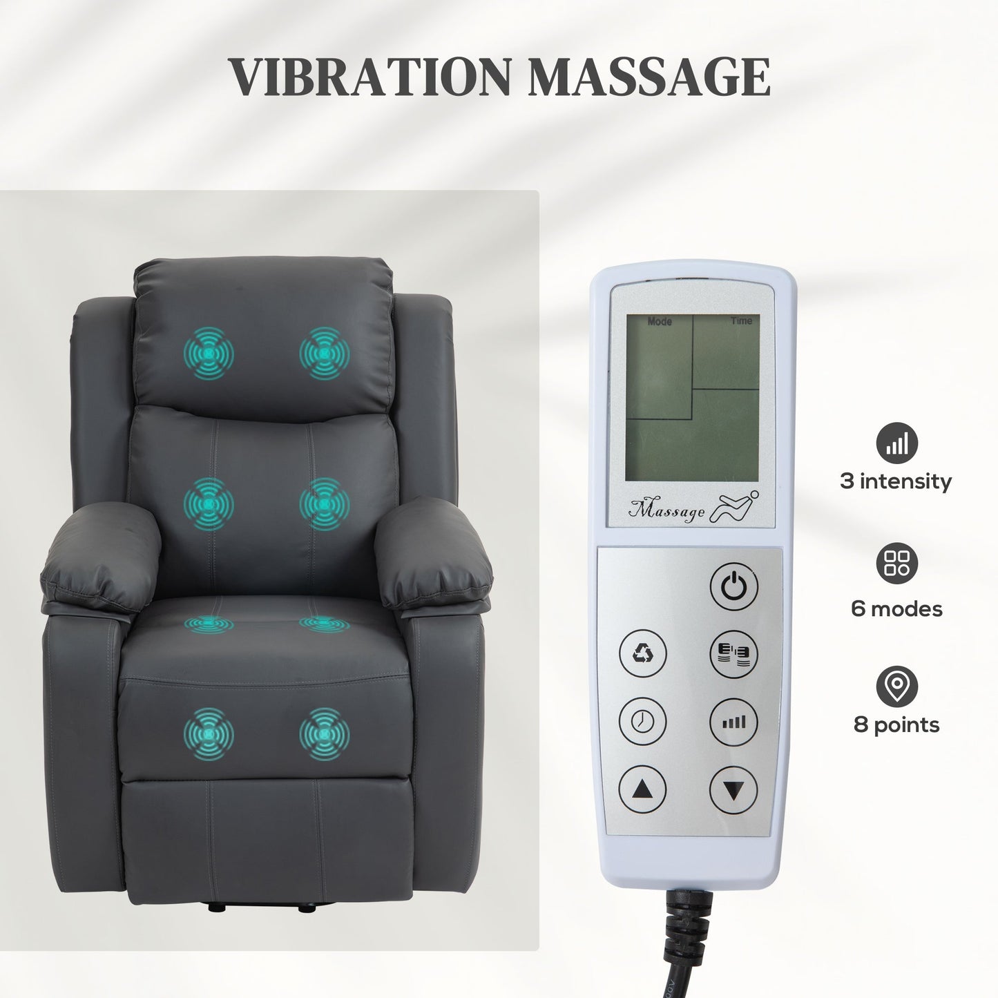 HOMCOM Riser and Recliner Chair with Massage, Heat, Power Lift Recliner Chair for Elderly with Remote Control, Extended Footrest, Dual Side Pockets, Overstuffed Electric Reclining Armchair, Dark Grey