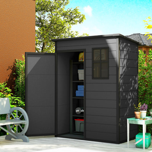 Outsunny 5' x 3' Garden Shed with Floor, Outdoor Storage Shed with Lockable Door, Window and Vent, Dark Grey