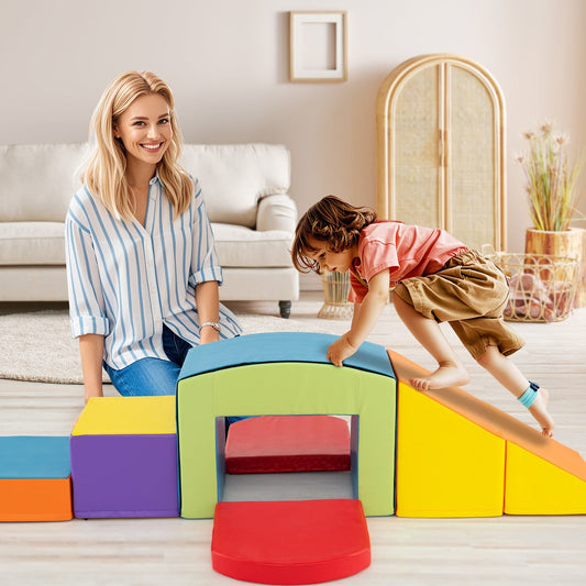 6 Pieces Foam Climbing Blocks Soft Play Climbing for Toddlers with Tunnel-Multicolor