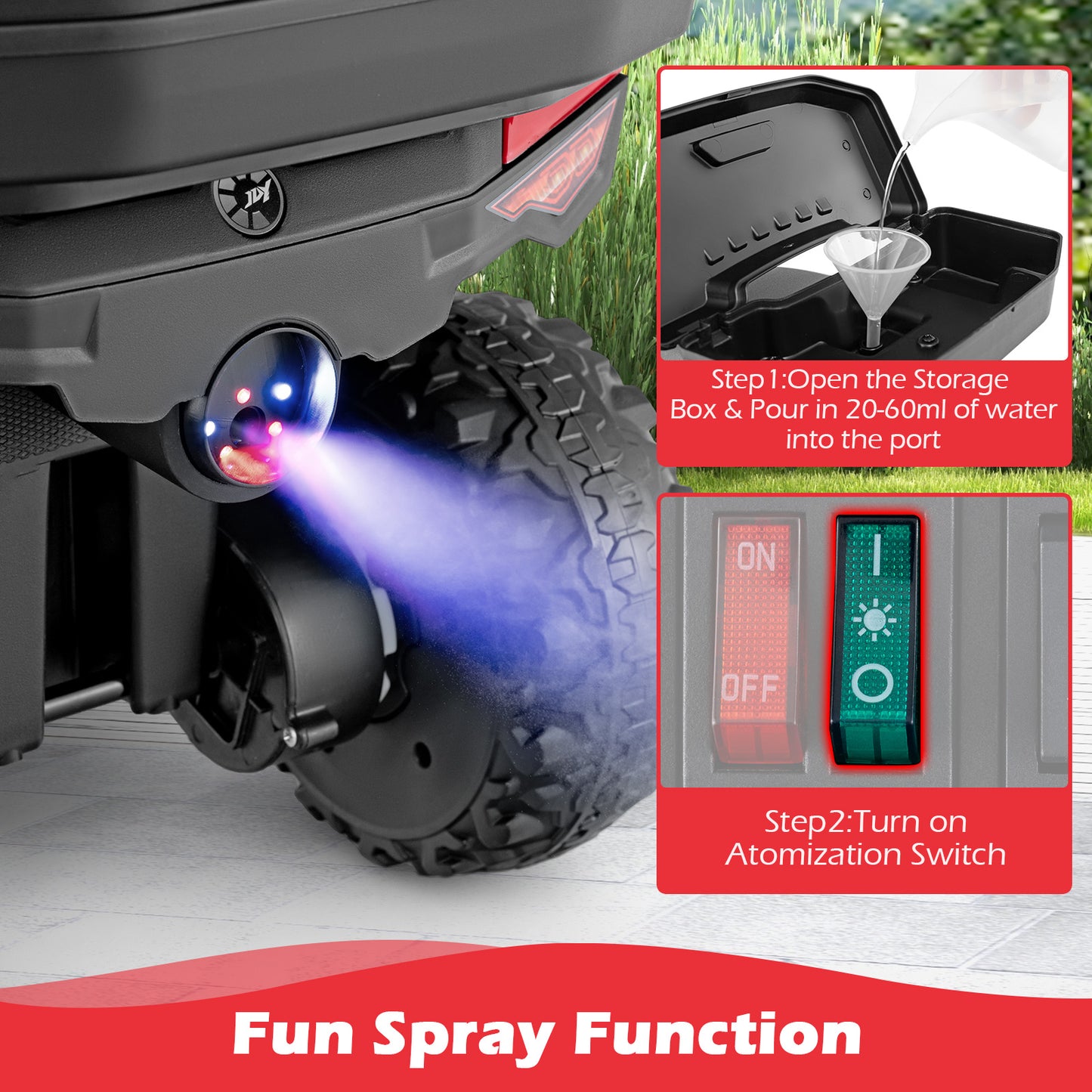 6V Kids Electric Quad Bike with Spray Function and Storage Box-Red