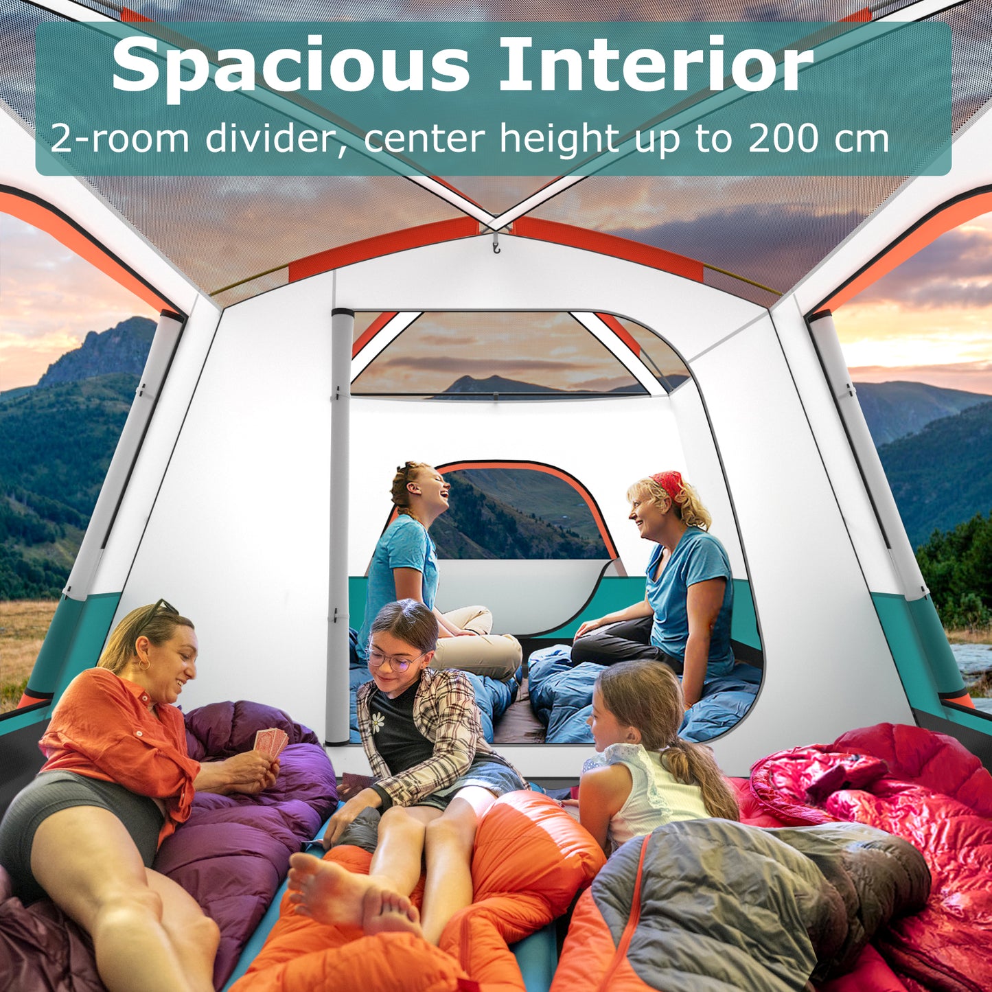 6/8/10-Person Camping Tent with Porch and Rainfly-L