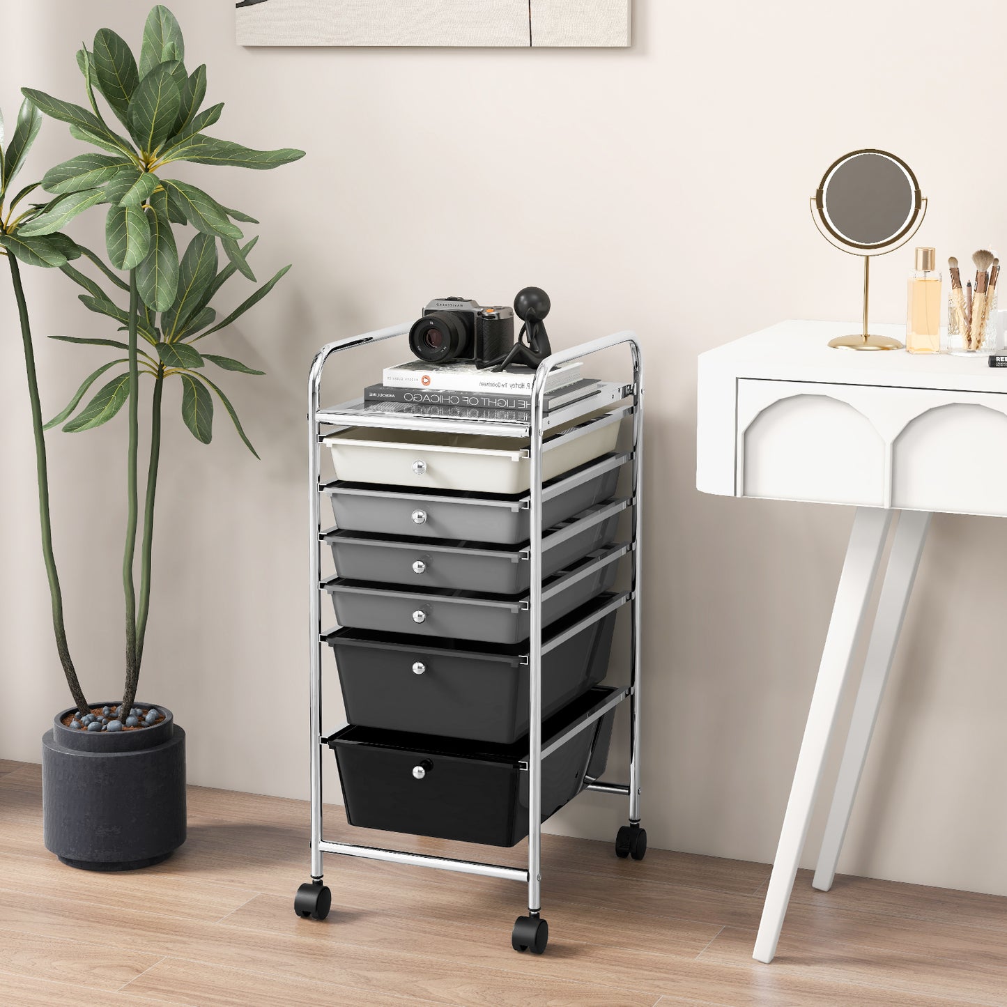 6 Drawers Storage Trolley with 4 Wheels for Makeup Beauty Salon-Black