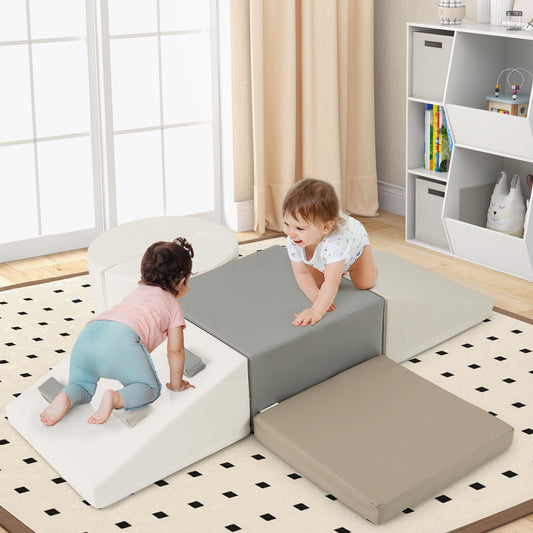 6 Piece Foam Climbing Toys for Toddlers with PU Leather Cover-White