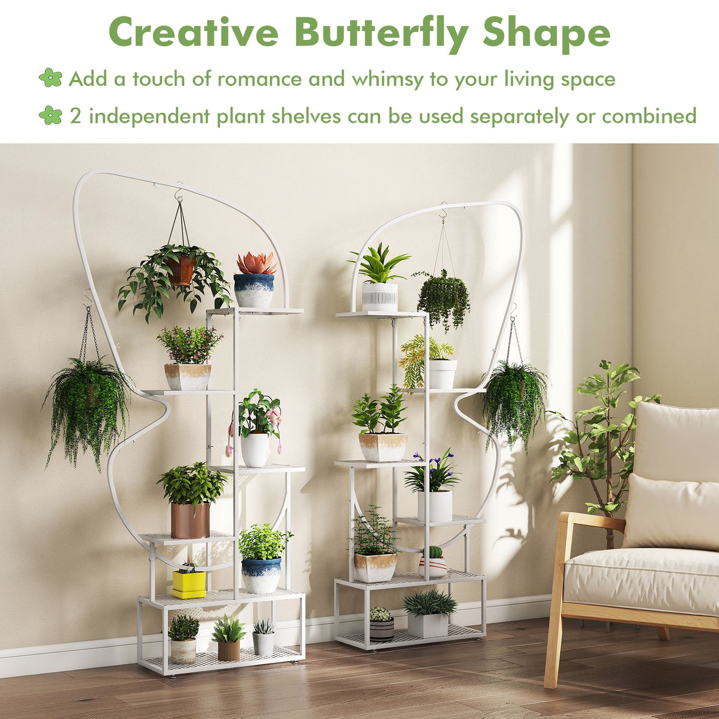 185 cm Tall Butterfly-Shaped 6-Tier Flowerpot Shelf-White