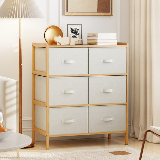 6-Drawer Dresser with 6 Foldable Fabric Drawers -Natural